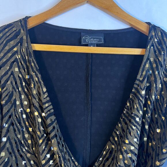 Dressbarn Animal Print Metallic Vneck Dressy Faux Wrap Blouse Cocktail Size MD - Picture 3 of 9